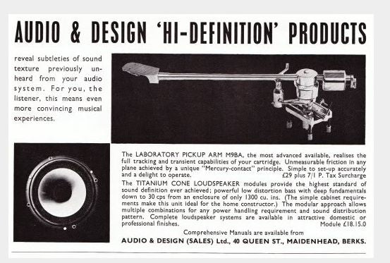 Audio & Design M9BA Tone Arm Advert